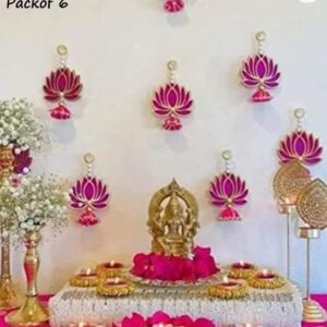 Divyakosh Lotus Hanging 6 Pcs 16 INCH| Floral Wall Hangings, Temple Decoration Items| Backdrop for Pooja Decoration, Pooja Diwali Room Decorative Items Visit the Divyakosh Store